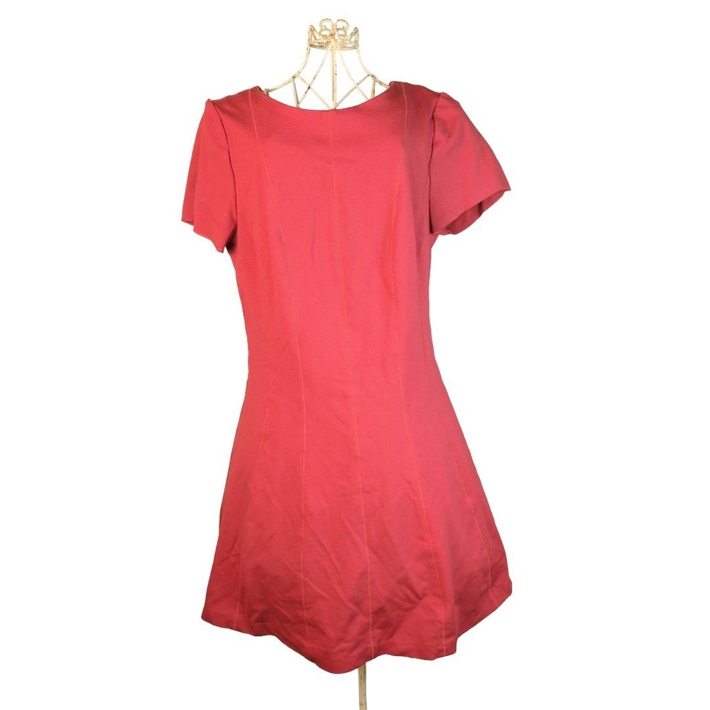 Banana Republic Red Fit And Flare Mini Dress Gold Zipper‎ Size 12 Office Siren